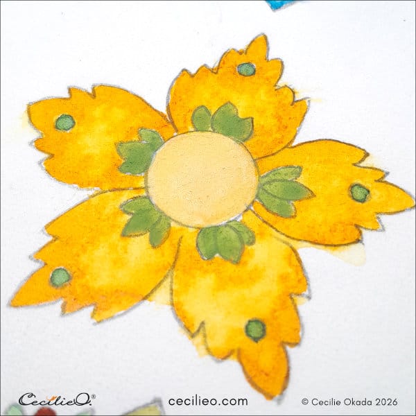 A simple, ornamental shape painted with color inspiration from swatches.