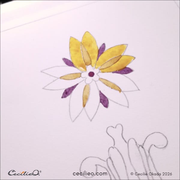 Continuing with other colors on the ornamental shape.