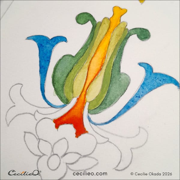 Painting the shape with colors inspired by macaw birds.