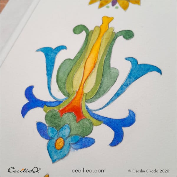 The completed panting with colors inspired by macaw birds.