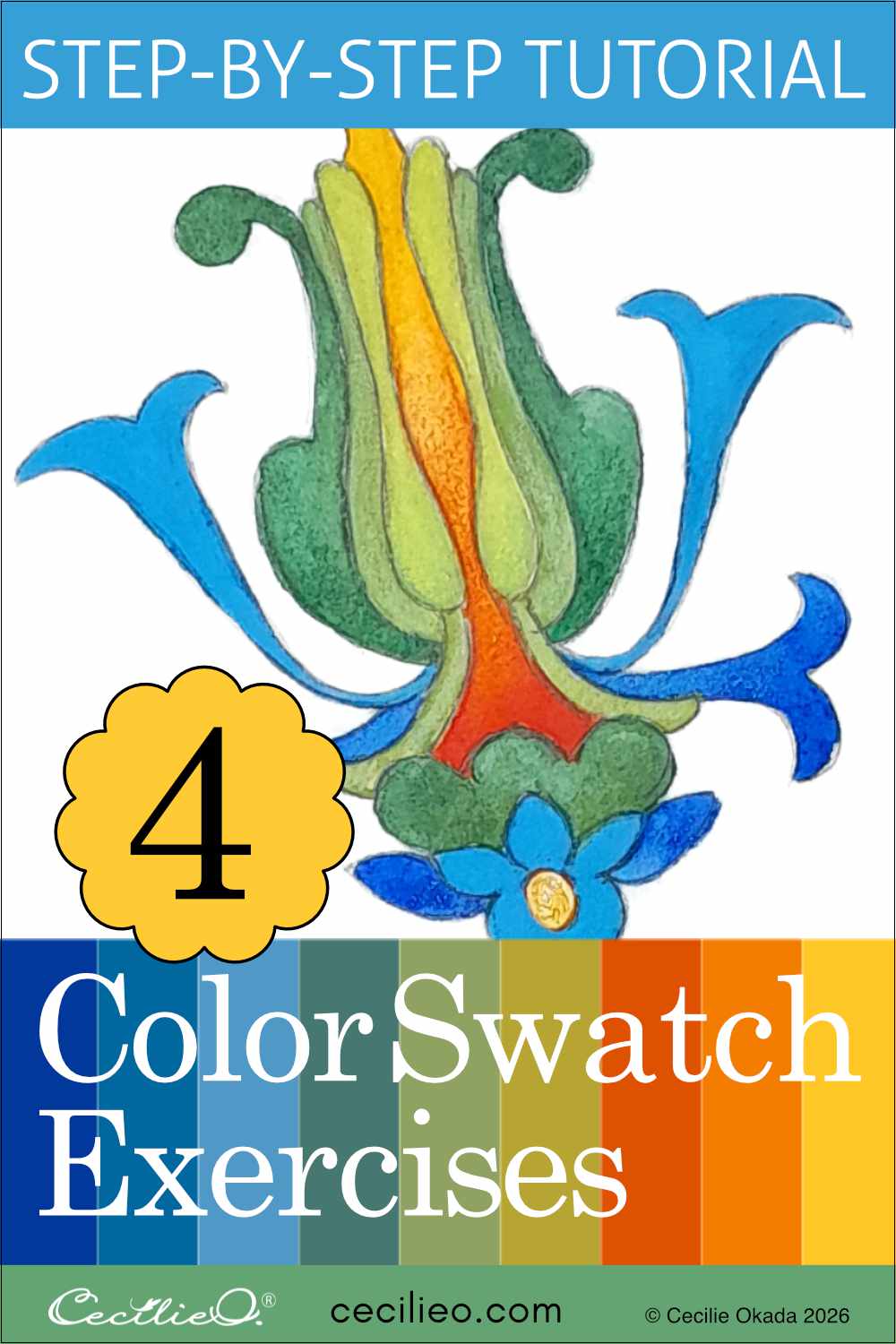 Learn how to use my free color picker to generate stunning palettes, mix the watercolor swatches, and paint four exclusive ornamental art shapes step by step.