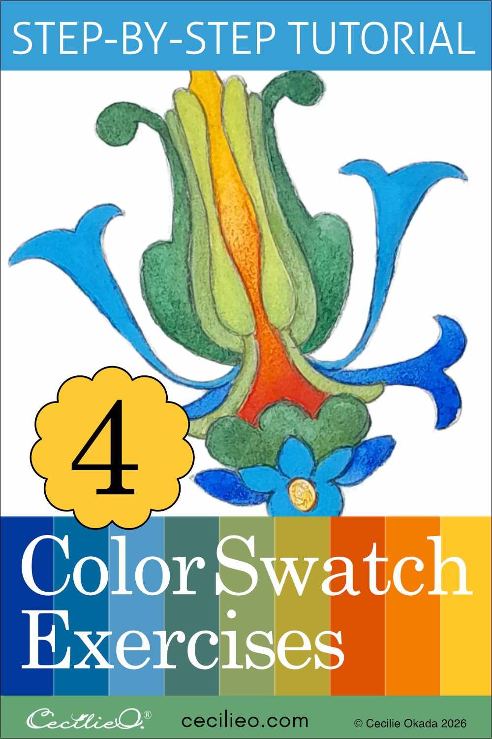 Learn how to use my free color picker to generate stunning palettes, mix the watercolor swatches, and paint four exclusive ornamental art shapes step by step.