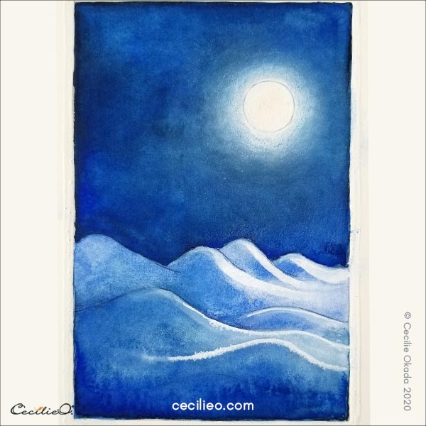 The watercolor moon painting is done.