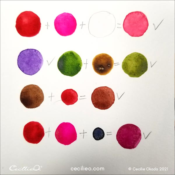 Watercolor color palette for the fuchsia.