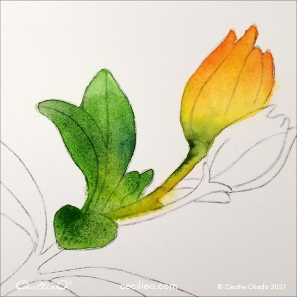 Paint some of the green leaves.