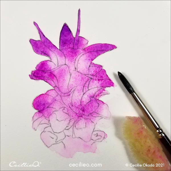 Removing pigments for lighter areas on the flower. 