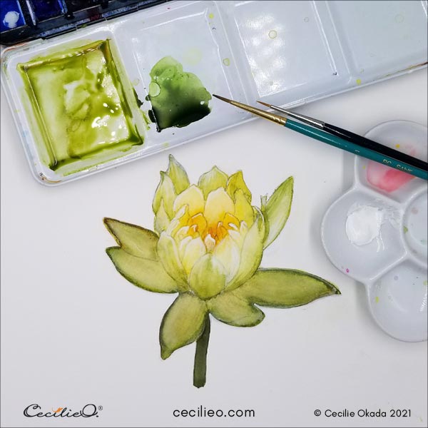 Painting light petals with white gouache.