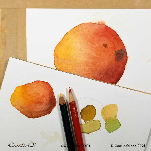 Testing how colored pencils will behave on the watercolors.