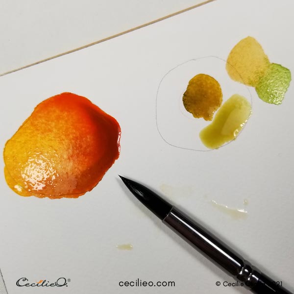 Testing out blending of watercolors to paint the pumpkin.  