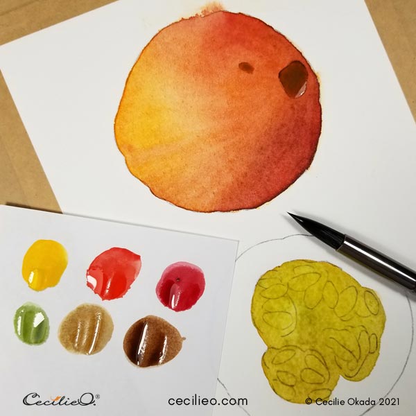 Painting the center of the cut pumpkin green.