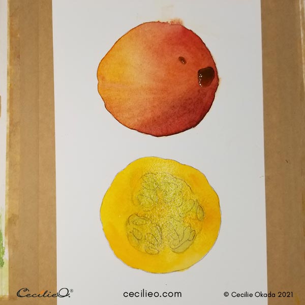 Blending in yellow for the cut pumpkin.