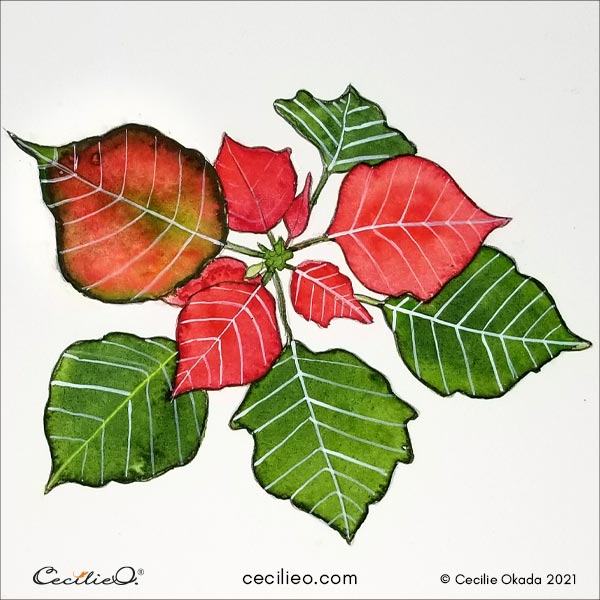 Painting the leaf veins with white gouache.