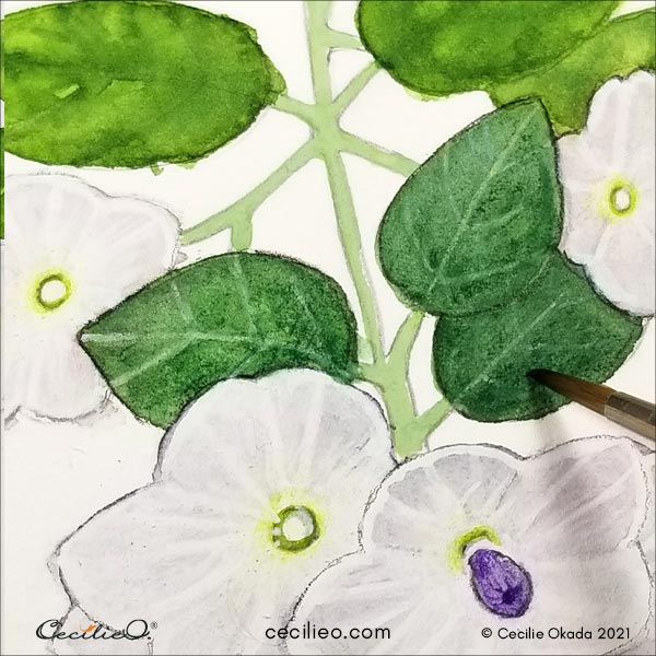 Activating the green watercolor pencil.