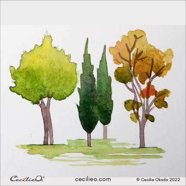 These 3 trees are waiting to be competed with leafy details. 