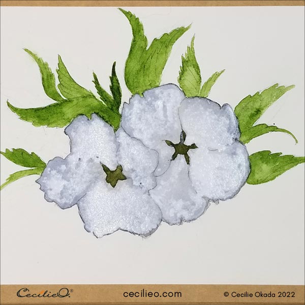 First layer of white gouache for the cherry blossoms. 