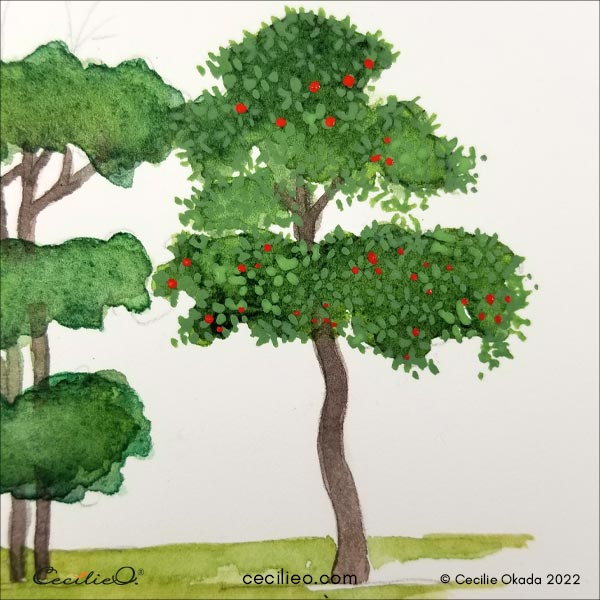 The many, many small leaves have been painted with gouache. 