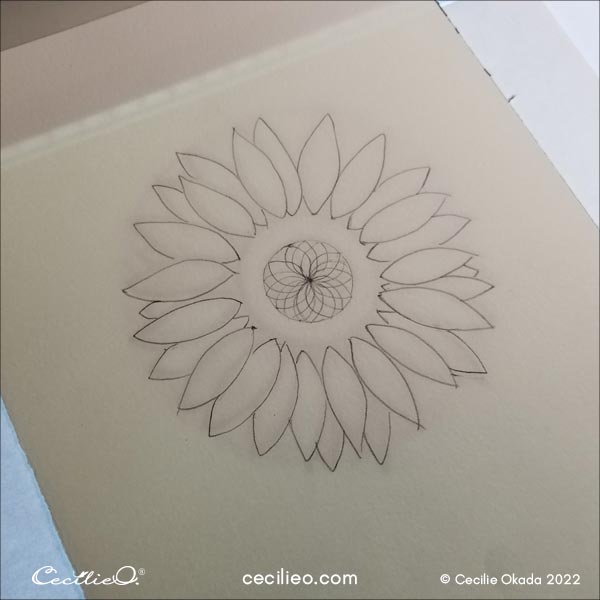 Tracing the sunflower with a golden ratio spiral at the center.