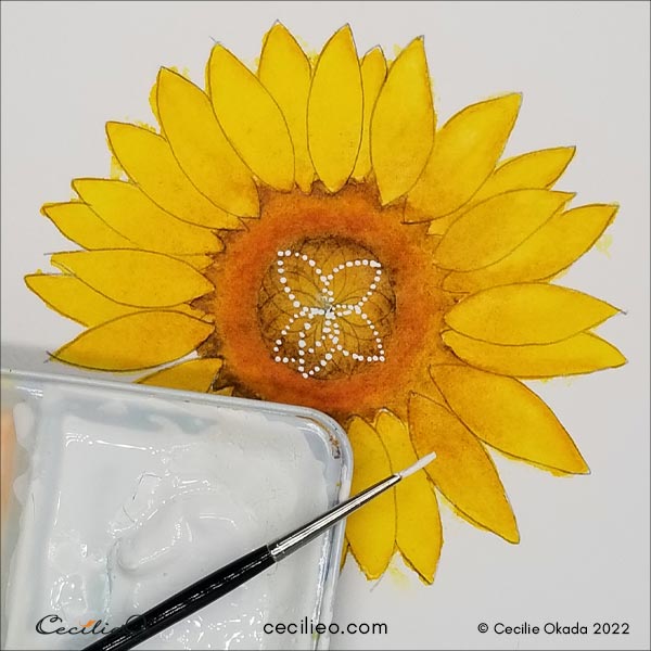 Starting to paint the golden ratio spiral with white dots (gouache).