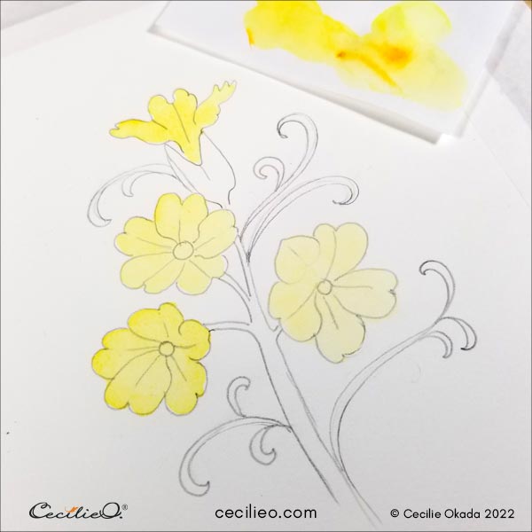 First layer of yellow watercolor.