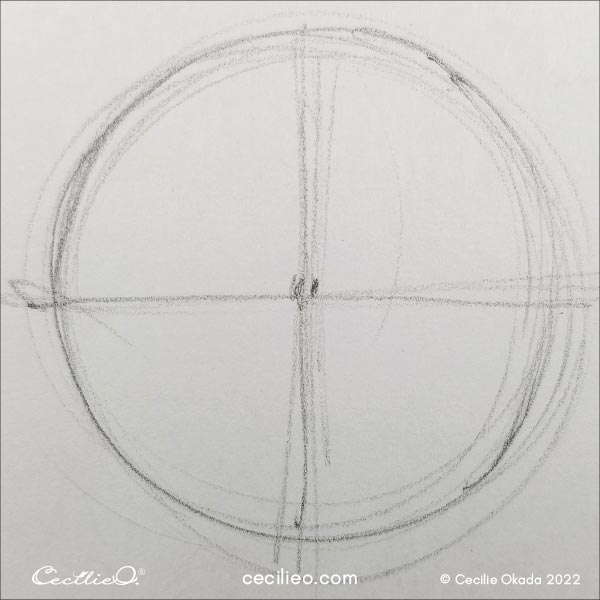 Freehand drawing of the sunflower center step 1.
