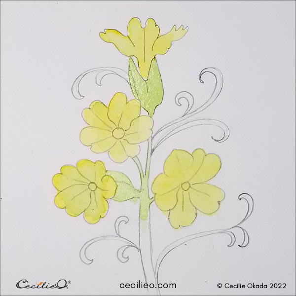 First layer of green watercolor.