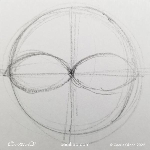 Freehand drawing of the sunflower center step 2.