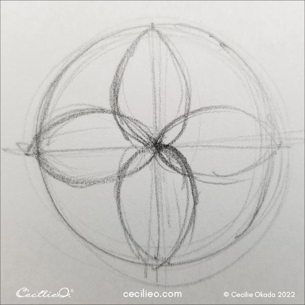 Freehand drawing of the sunflower center step 3.