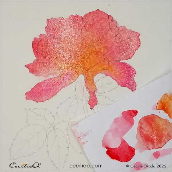 The flower painted with colors that blend.