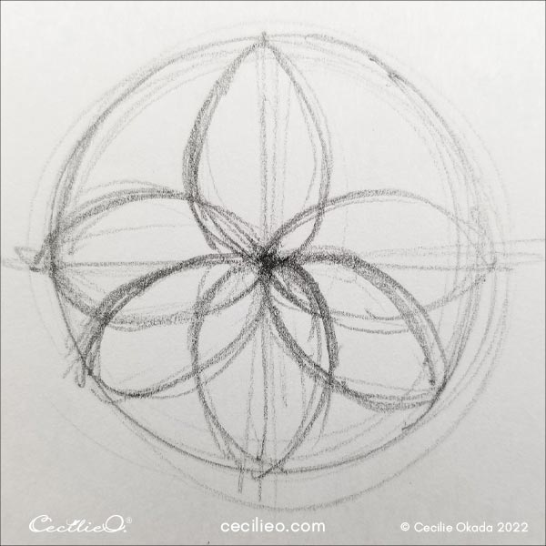 Freehand drawing of the sunflower center step 4.