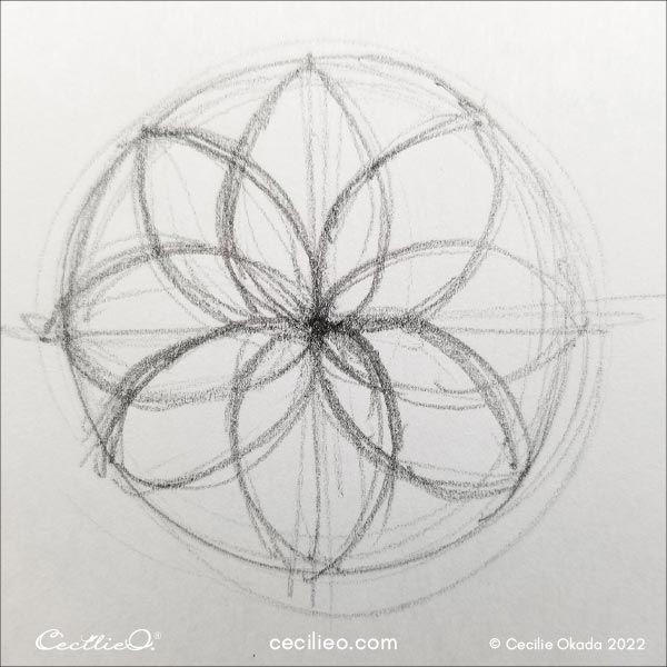Freehand drawing of the sunflower center step 5.