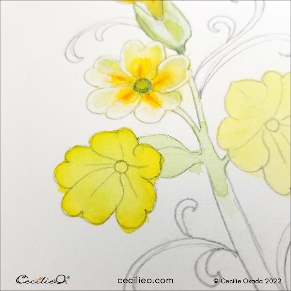 Painting an exaggerated white line around the edge of the petals.