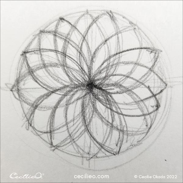 Freehand drawing of the sunflower center step 7.