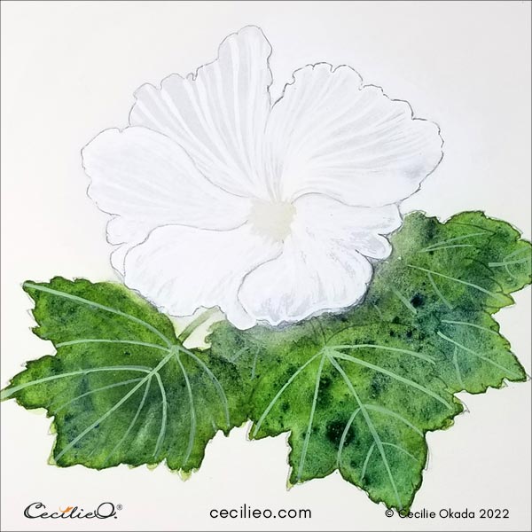 First layer of white lines painted with gouache.