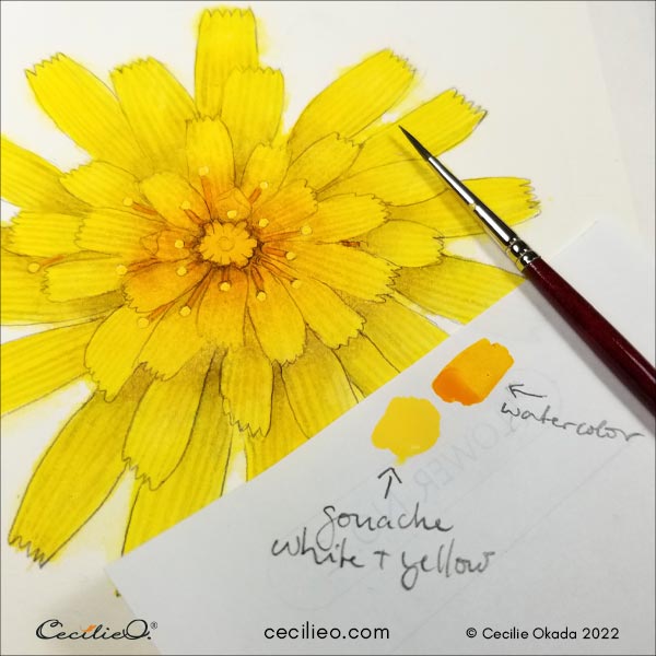 Painting the stamen of the flower.