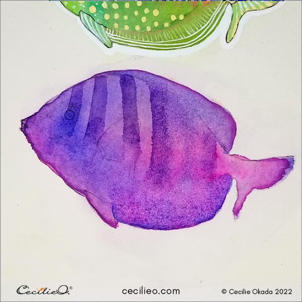 Repainting the thirds fish i pink and purple hues.