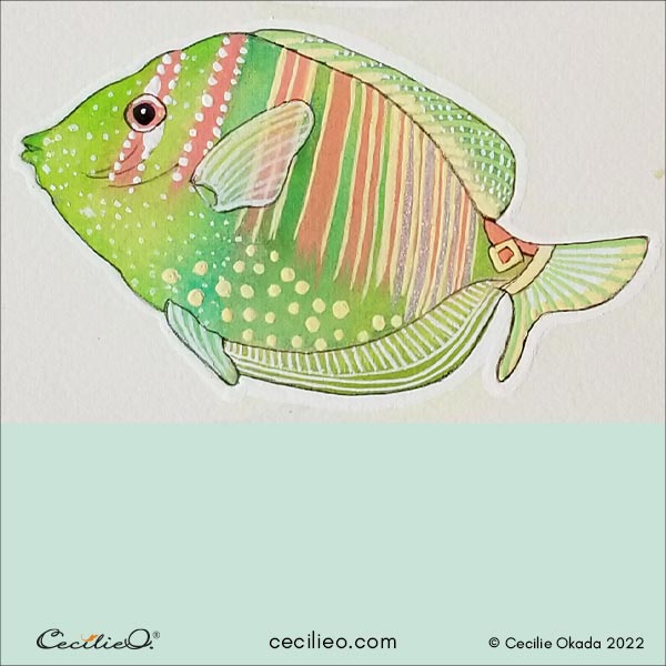 The green watercolor fish completed.