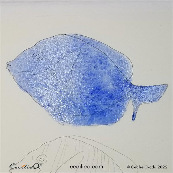 Paint with blue watercolor.