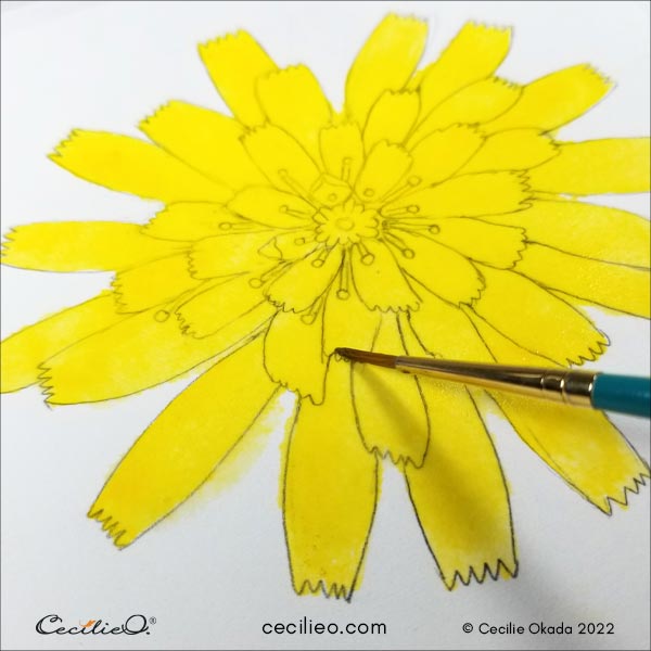 Painting the zig-zag details with watercolor.