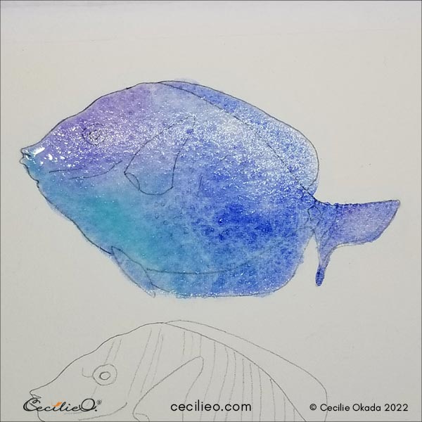 Add more colors to te blue watercolor.