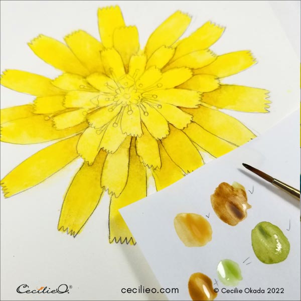 Watercolor the shadows underneath the petals.