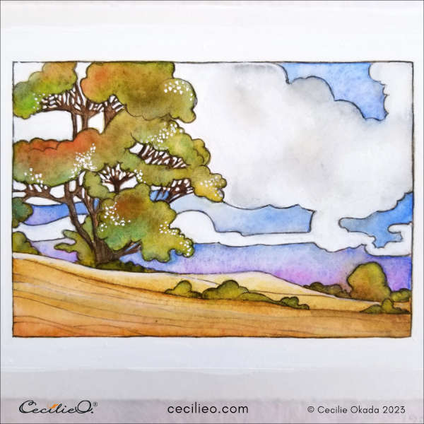 The finished watercolor painting, quite different from the AI "watercolor" inspiration.