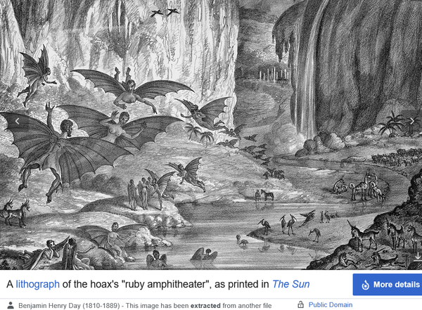 Contextualizing a joke about the 'Great Moon Hoax of 1835' with Kathryn Yusoff's telling of colonial imaginaries of Antarctica, the US Navy's 'Hollow Earth' expedition, and entanglements of fiction and knowledge frontiers