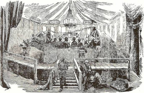Temporal frontiers of empire, geology, and curious intrusions of British authors in the 'first' dinosaur