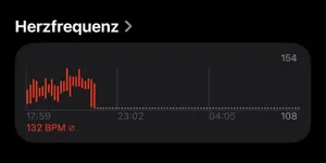 Ein Screenshot der Apple-Watch-Fitness-App zeigt einen abrupt abbrechenden Graphen mit einer durchschnittlichen Frequenz von 132 BPM. © Roman Jasiek