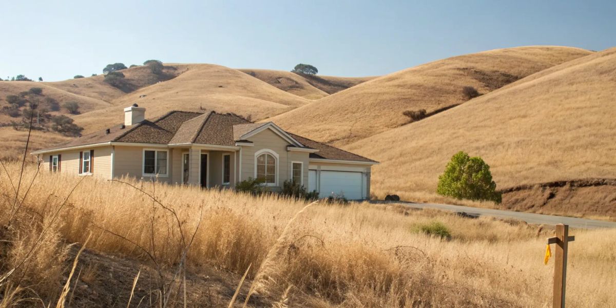 California home in dry, grassy hills, at risk of insurance companies cancelling policies in 2025.