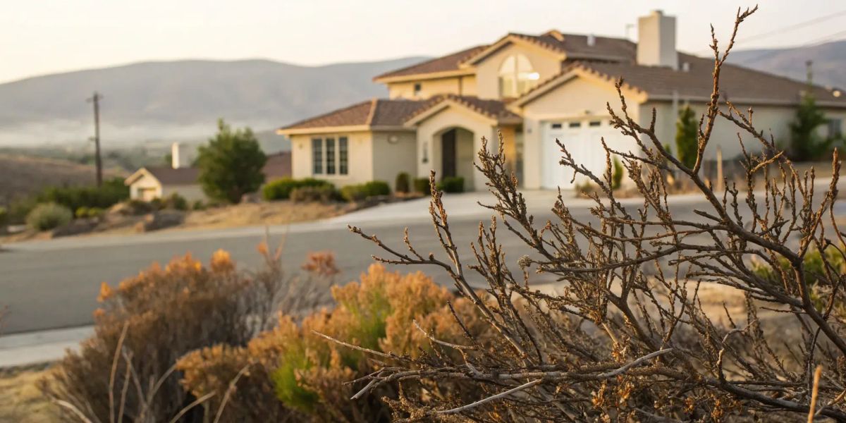 A California home at risk of wildfire, the focus of the state's new homeowners insurance rules.