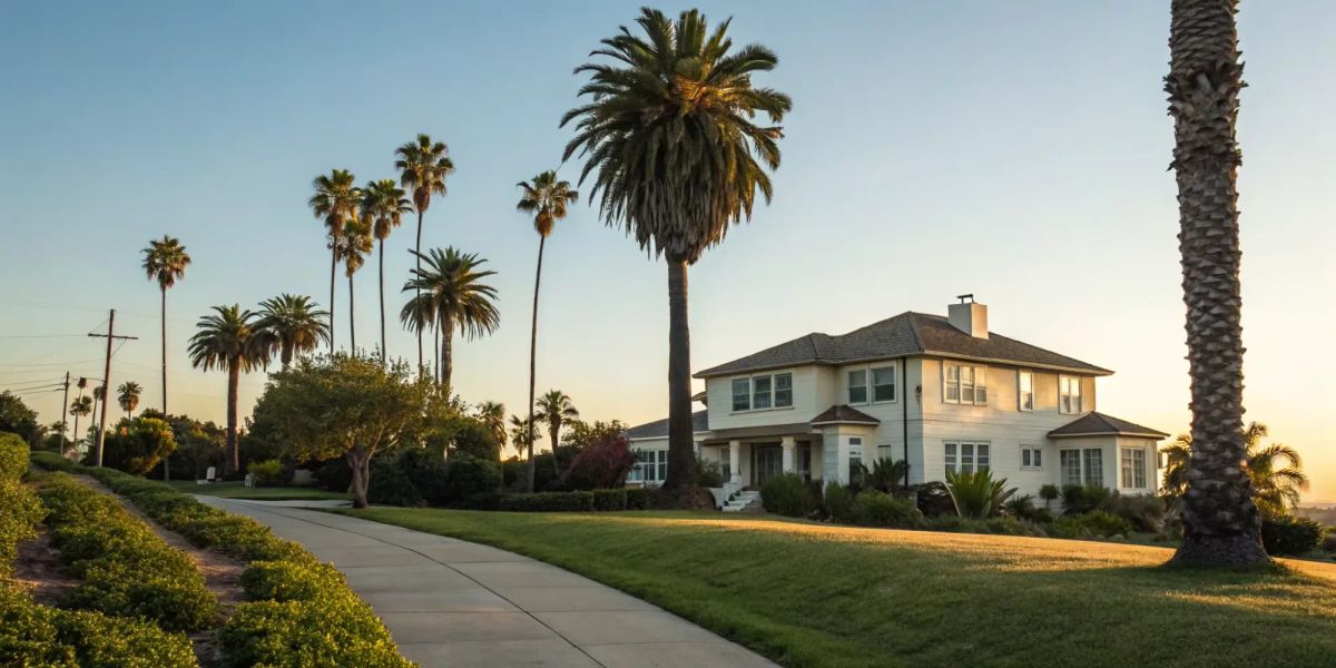 California home with palm trees.