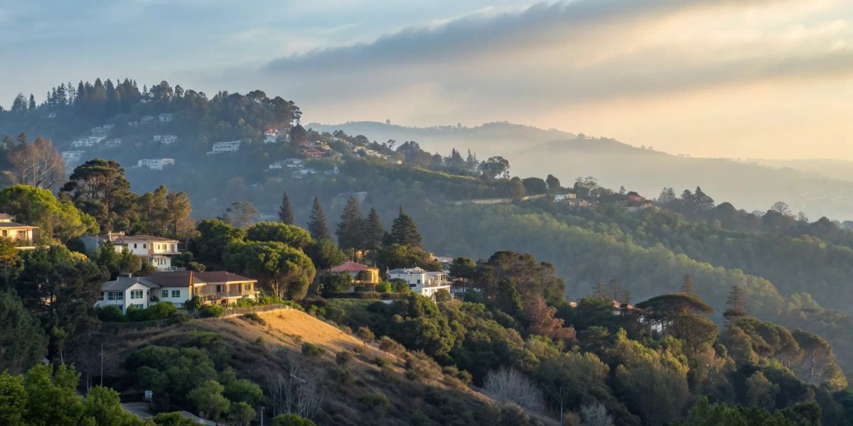 A home in a California brush zone, a high-risk area for insurance companies writing policies.