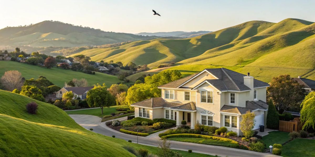 A California home in a hilly landscape, a challenge for finding home insurance companies still writing policies.