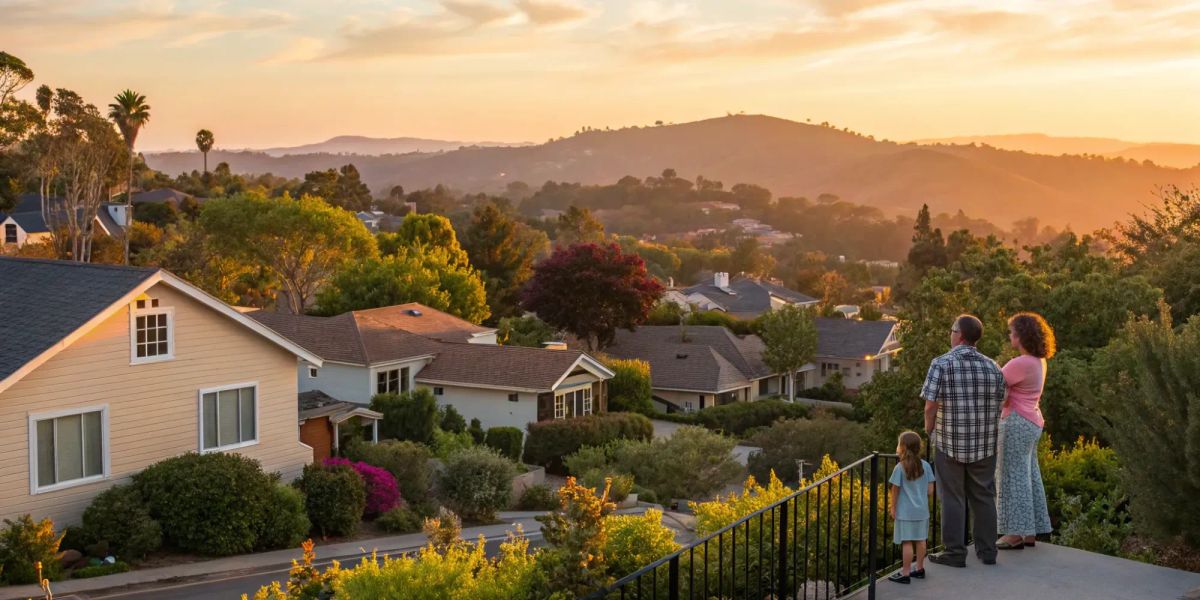 Family looking over California homes to find private homeowners insurance.